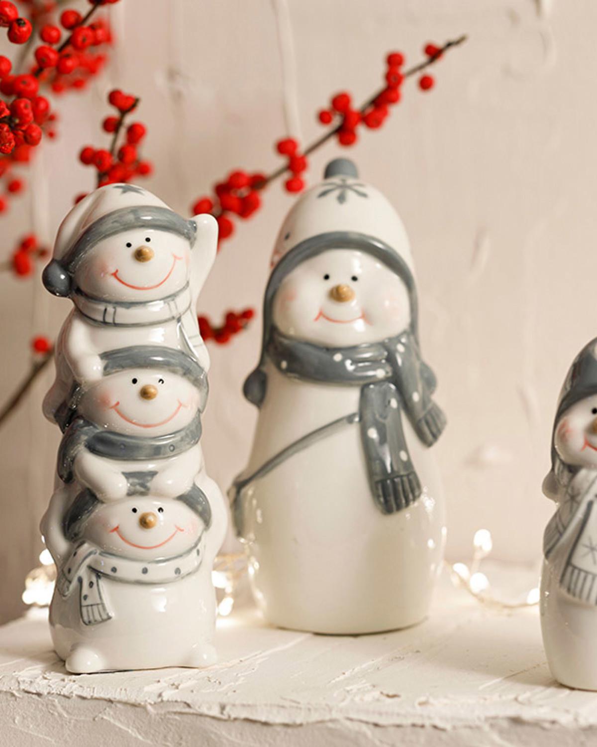 Cheerful Snowman Фигурка Каменна керамика 4.2x5.2x11см Бял