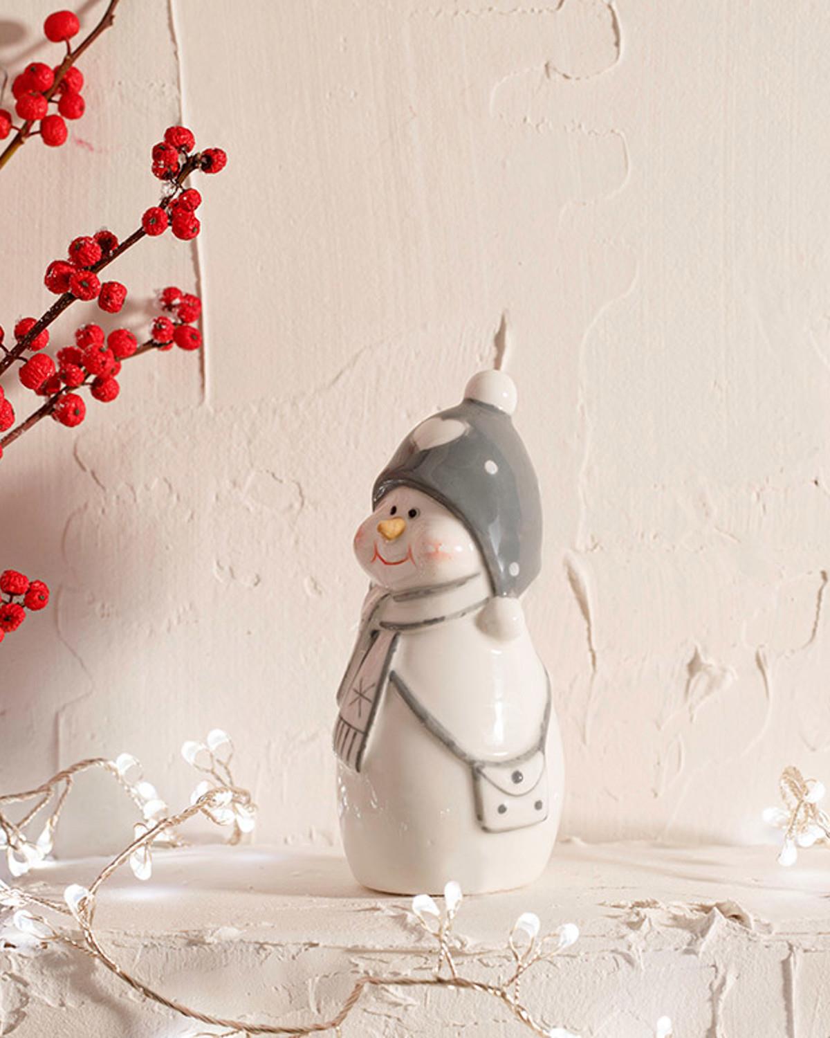 Cheerful Snowman Фигурка Каменна керамика 4.2x5.2x11см Бял