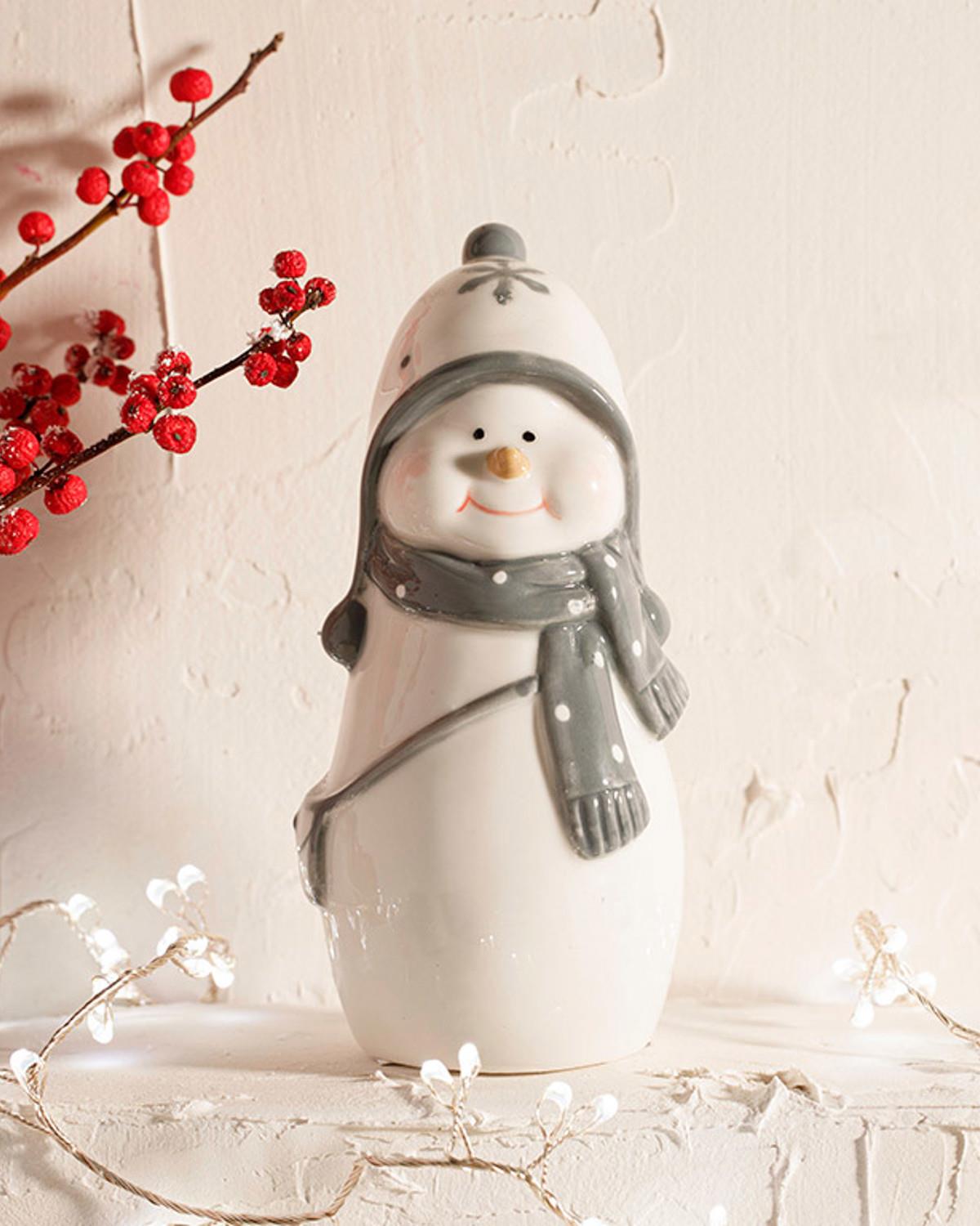 Cheerful Snowman Фигурка Каменна керамика 5.7x7.3x15 см Бял