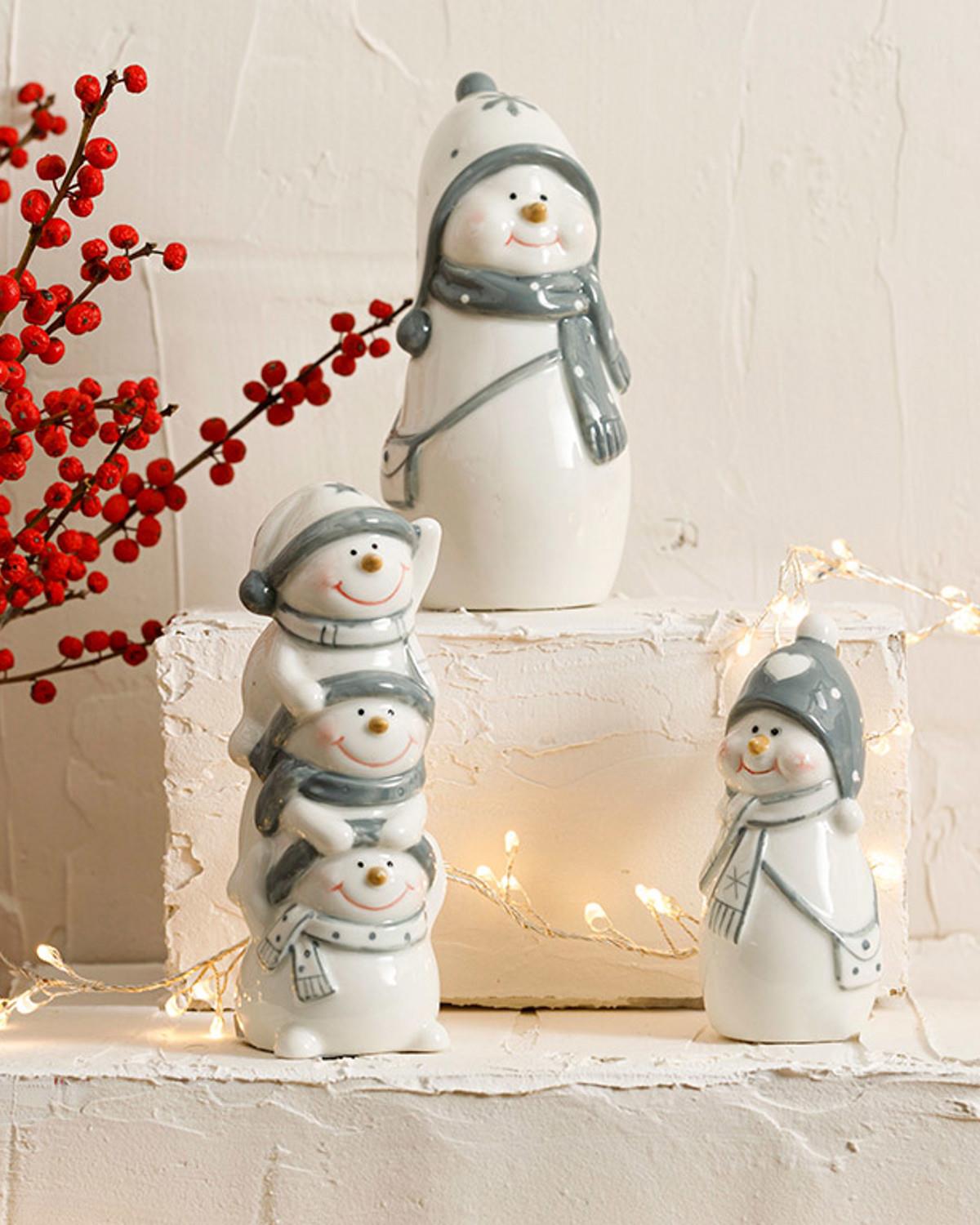 Cheerful Snowman Фигурка Каменна керамика 5.7x7.3x15 см Бял