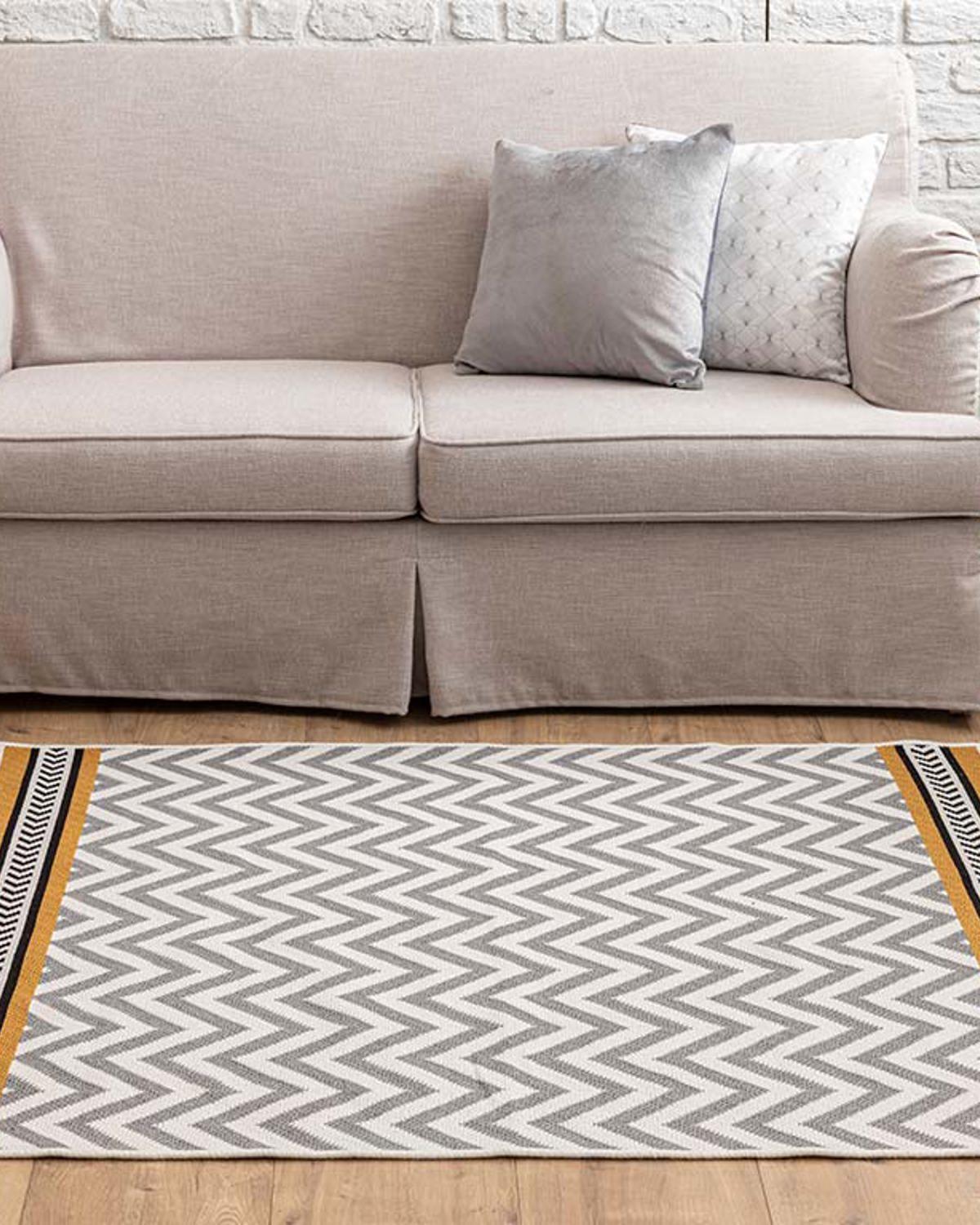 Chevron Килим Памучен 120x180 см Бял - Сив