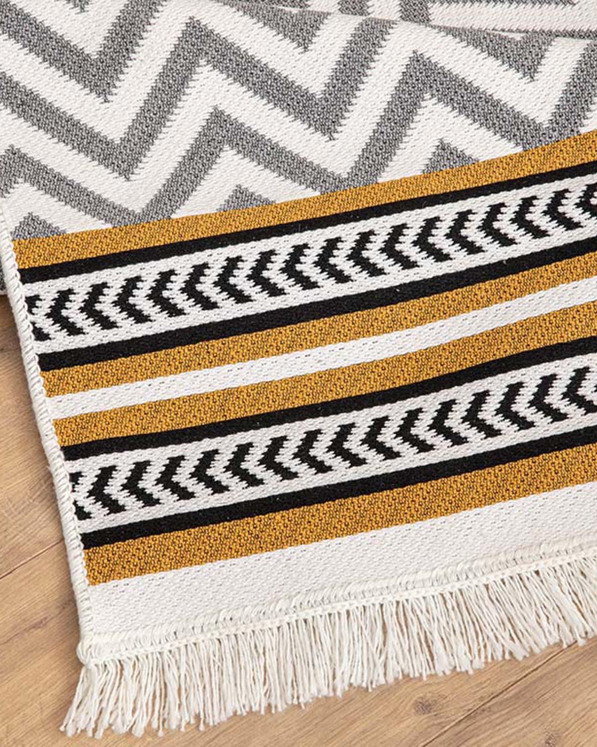 Chevron Килим Памучен 120x180 см Бял - Сив