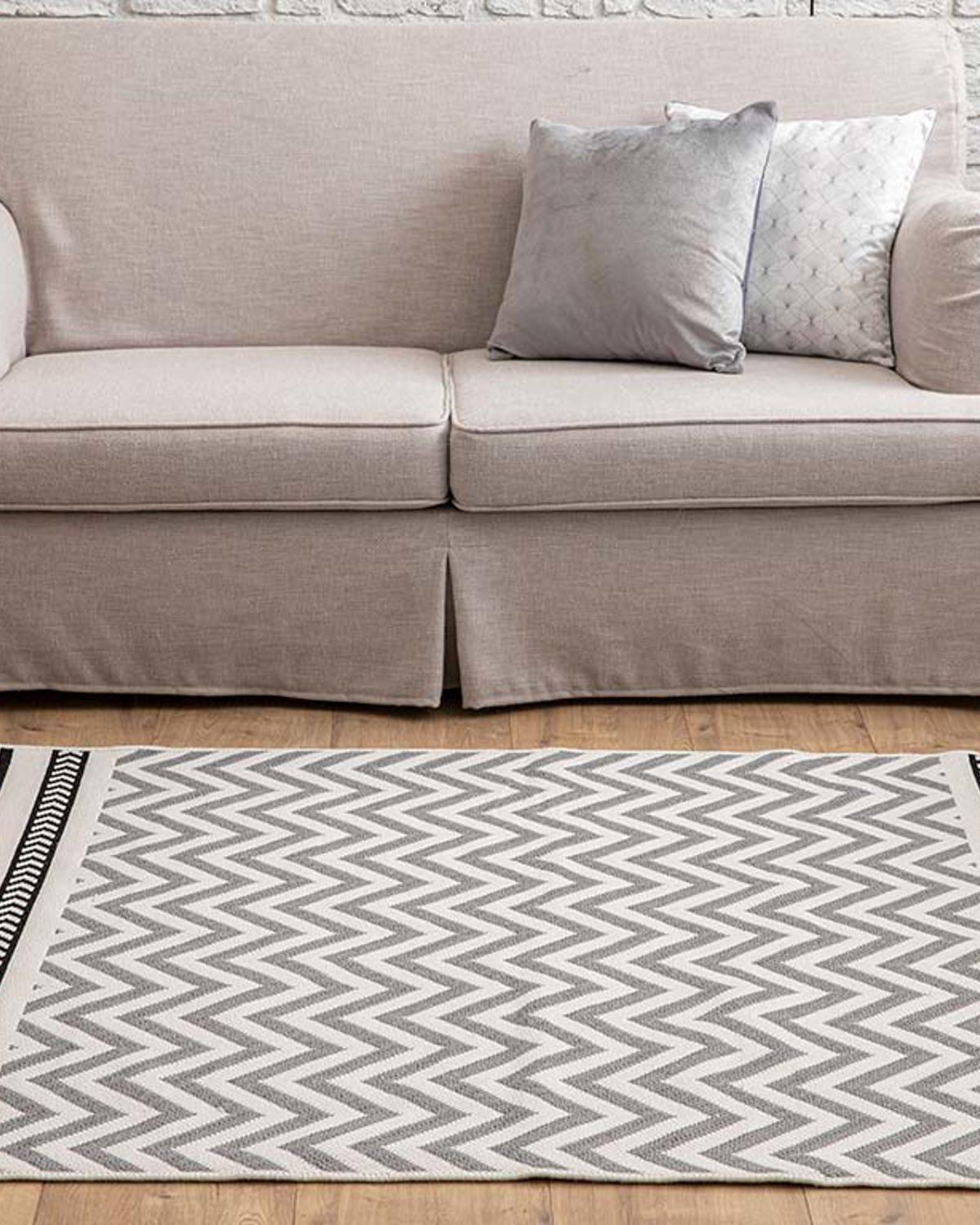 Chevron Килим Памучен 120x180 см Бял - Сив