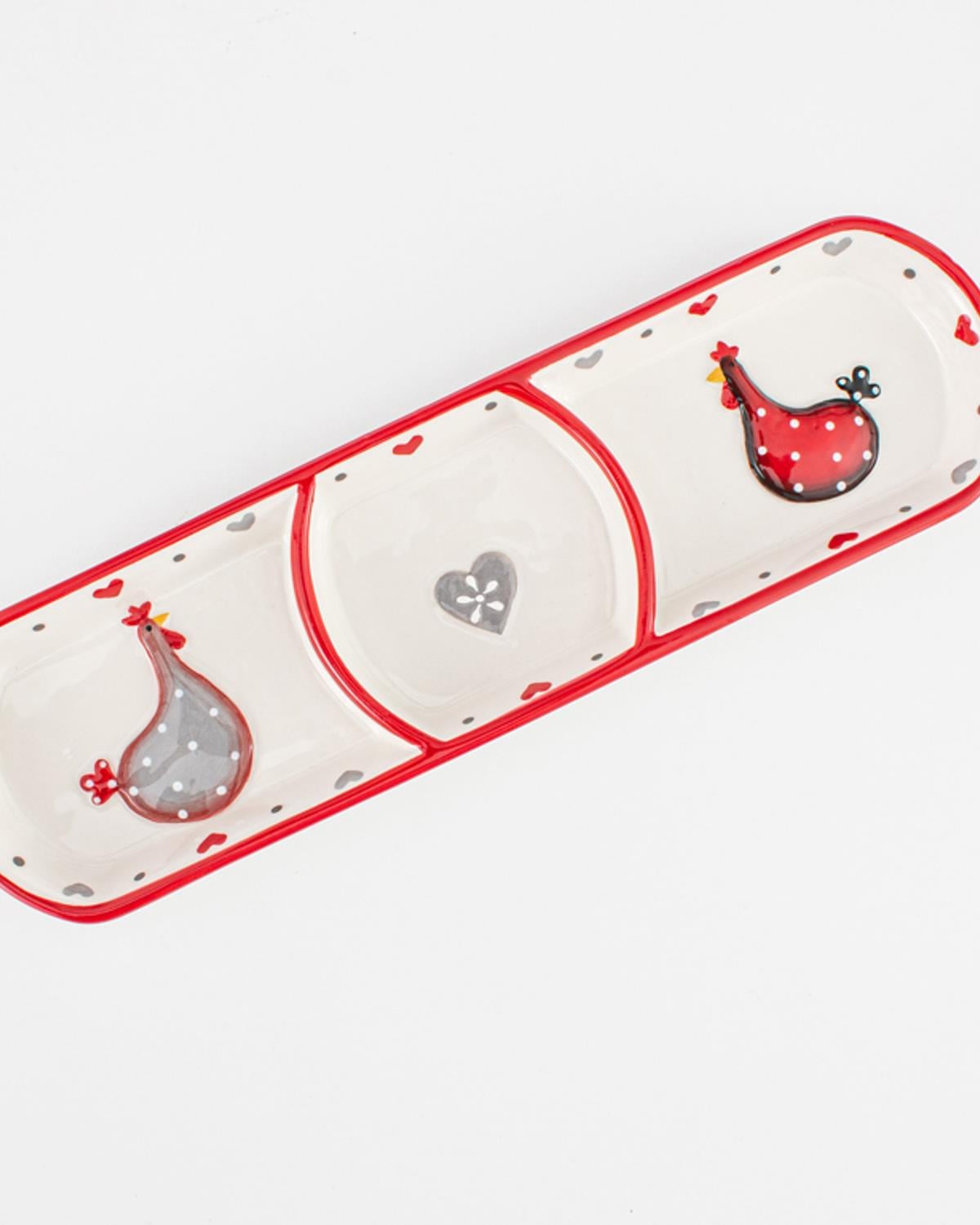 Chick Heart Продълговата Чиния Керамика, Червено-Бяло, 28.5 X 8 X 2.5 Cm