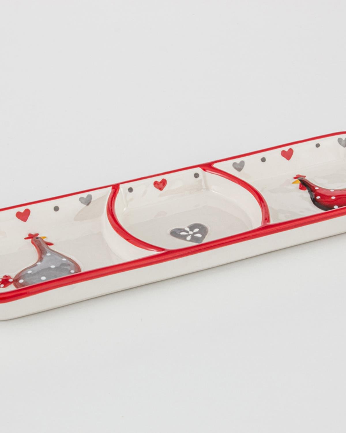 Chick Heart Продълговата Чиния Керамика, Червено-Бяло, 28.5 X 8 X 2.5 Cm