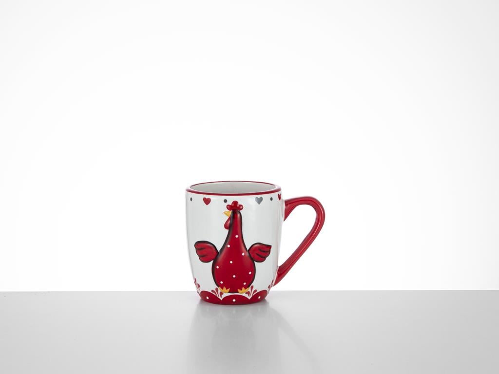 Chicken Чаша С лъжичка Керамичен 12.5x8.5x10.5 cm Red-White
