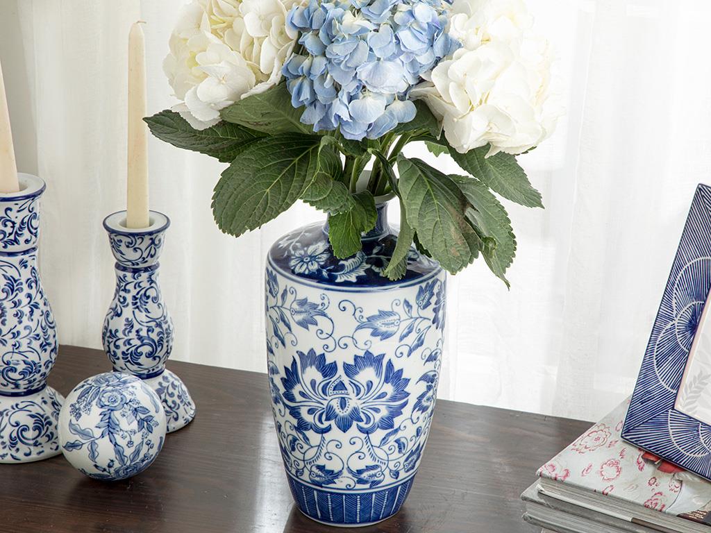 Classy Ваза Порцелан 15,8x30,8 см Син - Бял.