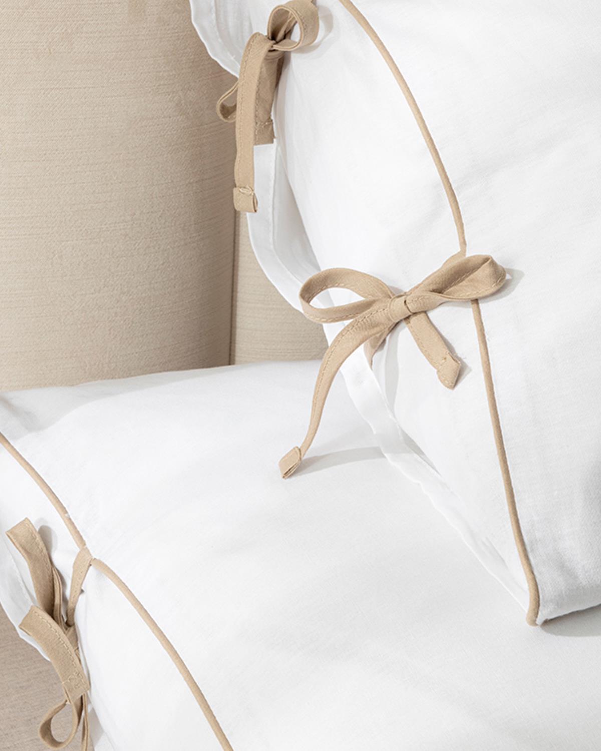 Classy Plain Калъфка За Възглавница 2 бр. Памучен с кант и връзки 50x70 см Бял - Бледокафяв