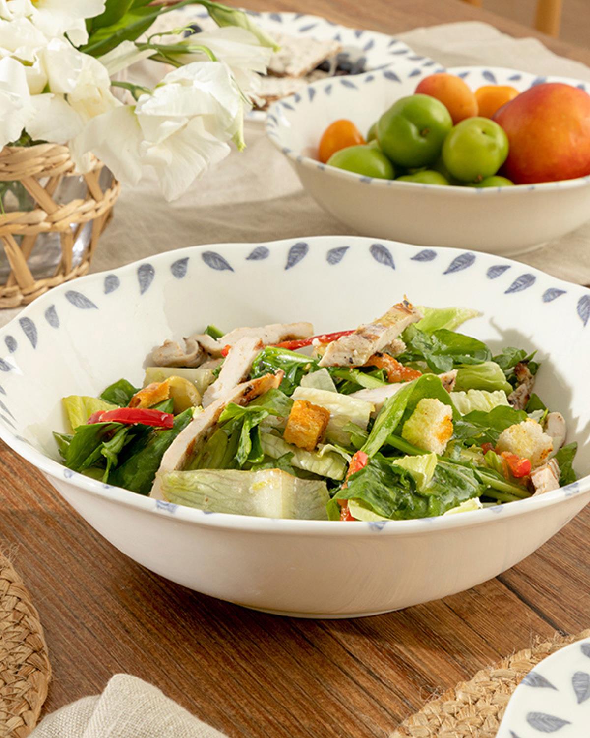 Clover Leaf Купа За Салата Порцелан, Бяло - Синьо, 25 Cm