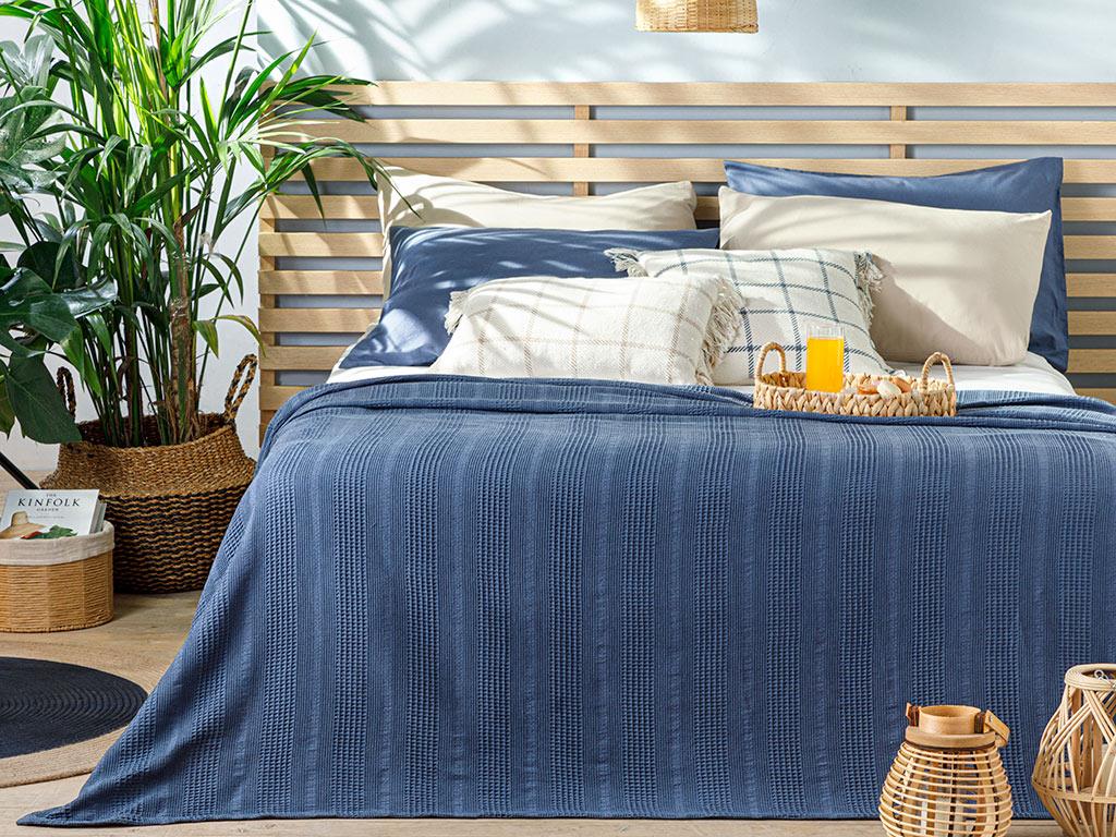 Comb ПОКРИВКА Кing size Düz Pamuklu 220x240 cm Dark Blue