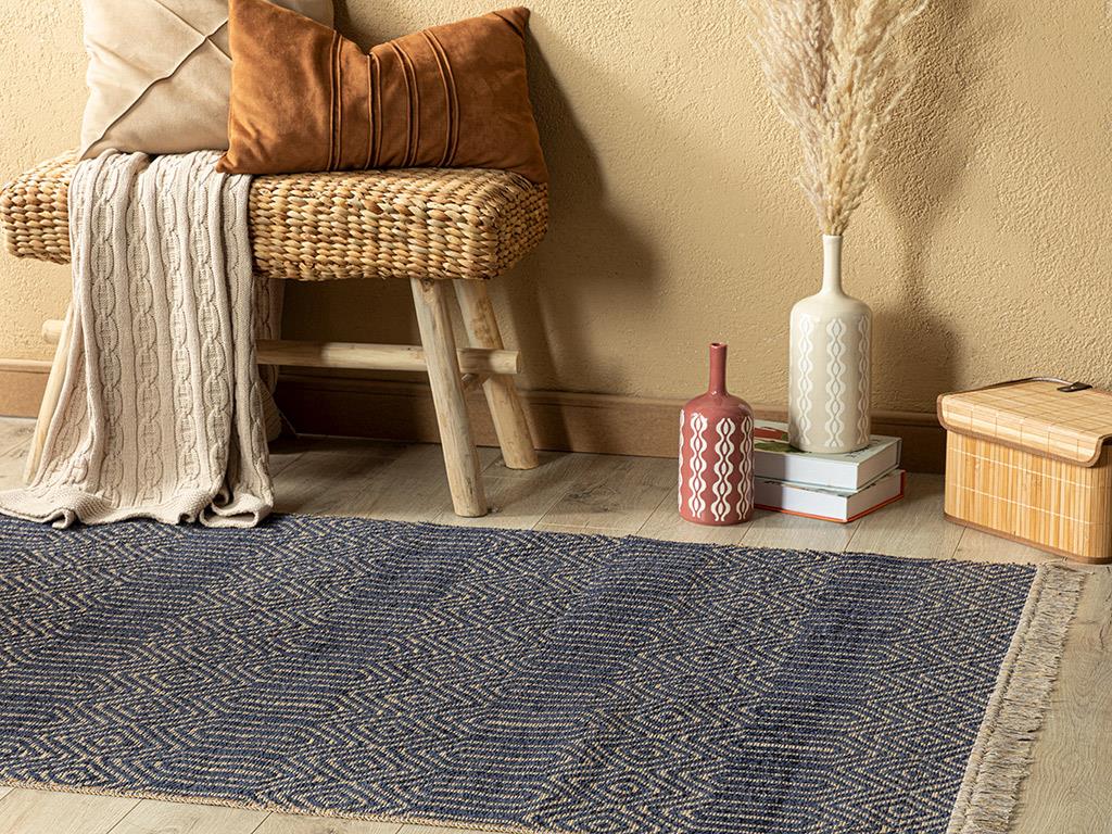 Cool Geometric Chenille-Jute Carpet 200X300 Dark Blue