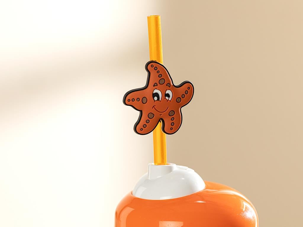 Crab Детска Бутилка Със Сламка Стъкло, Оранжево,, 370 Ml