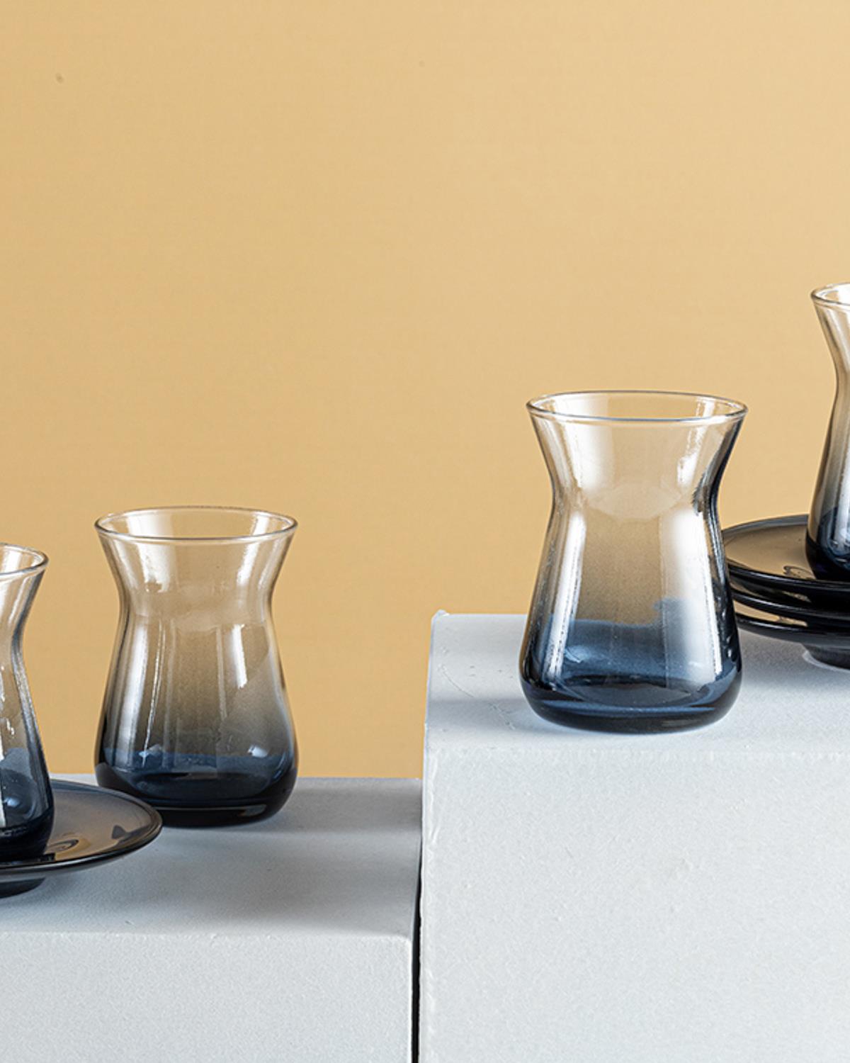 Degetto Glass 4 Set Tea Set 130 ml Dark Blue