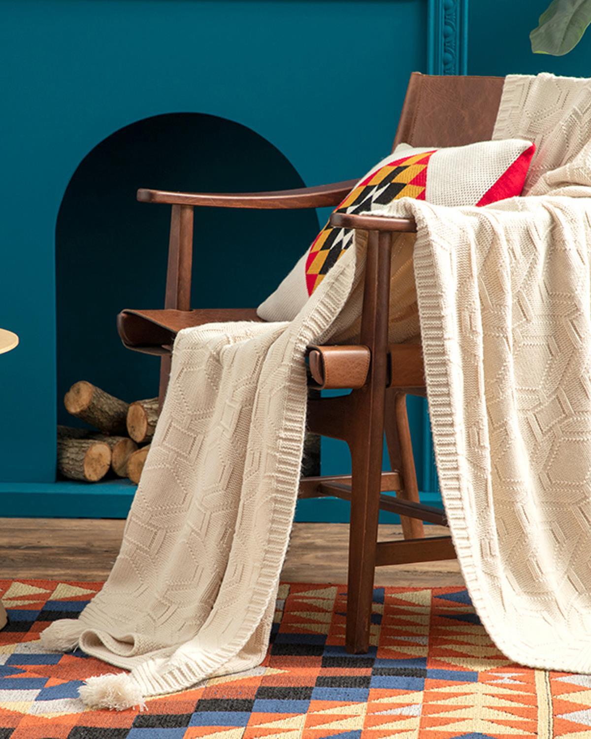 Delilah Jacquard Knitwear Tv Blanket 130x170 cm Cream