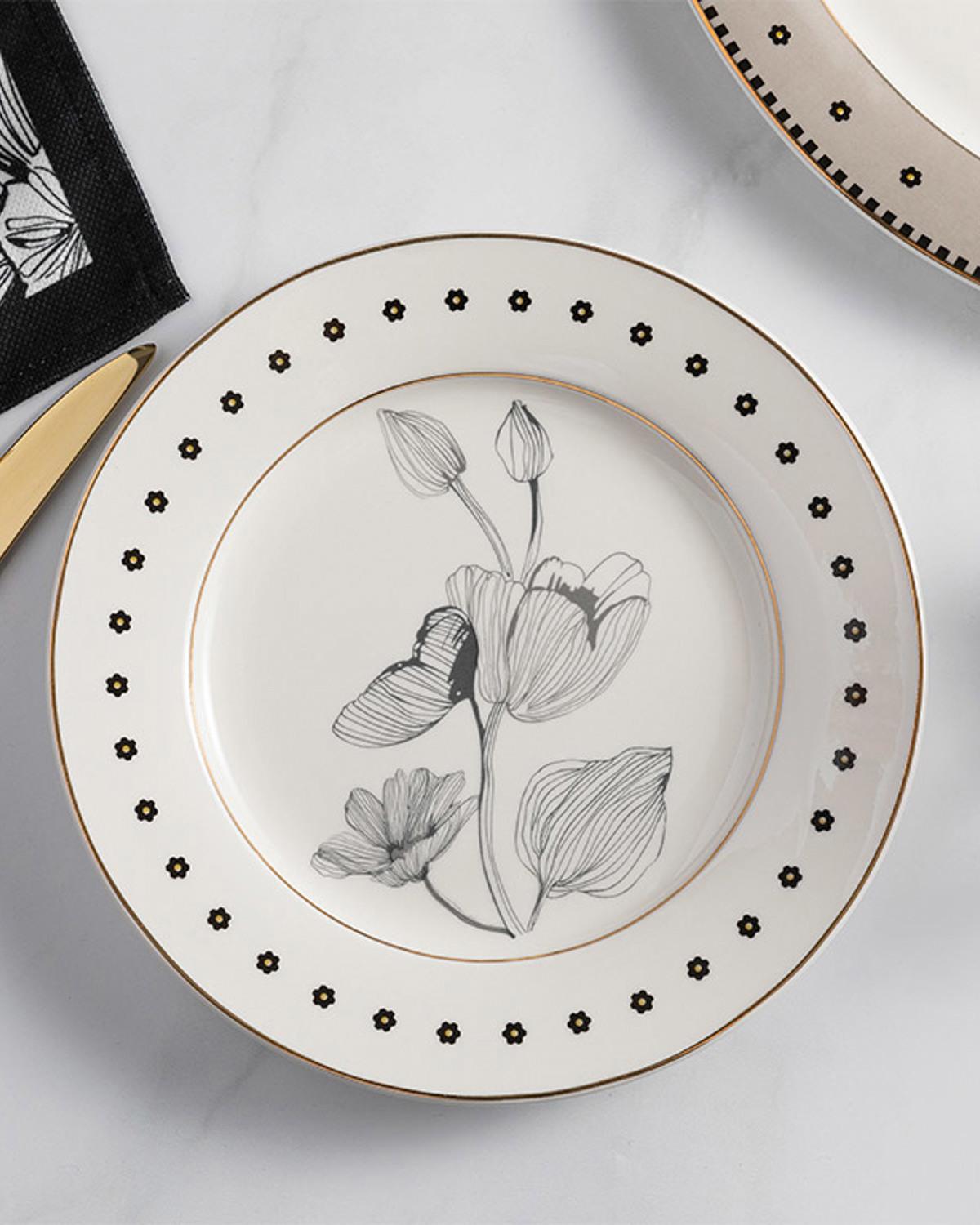 Denby Bright Чиния За Торта New Bone 20 см Черен - Бял - Кремав