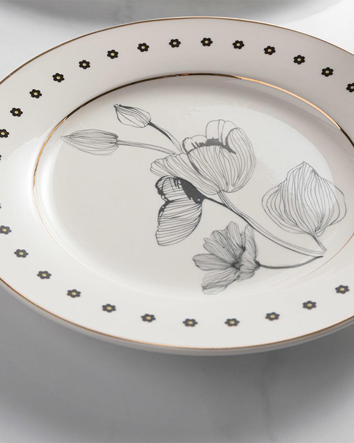 Denby Bright Чиния За Торта New Bone 20 см Черен - Бял - Кремав