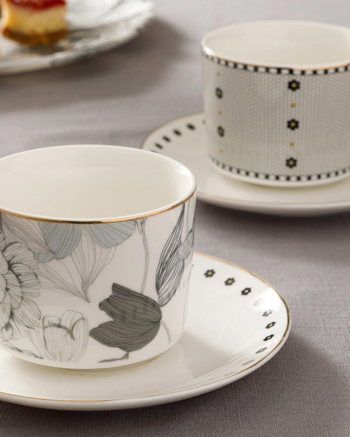 Denby Flowery Сервиз За Чай 4 части за 2 души New Bone 250 мл Черен - Бял - Кремав