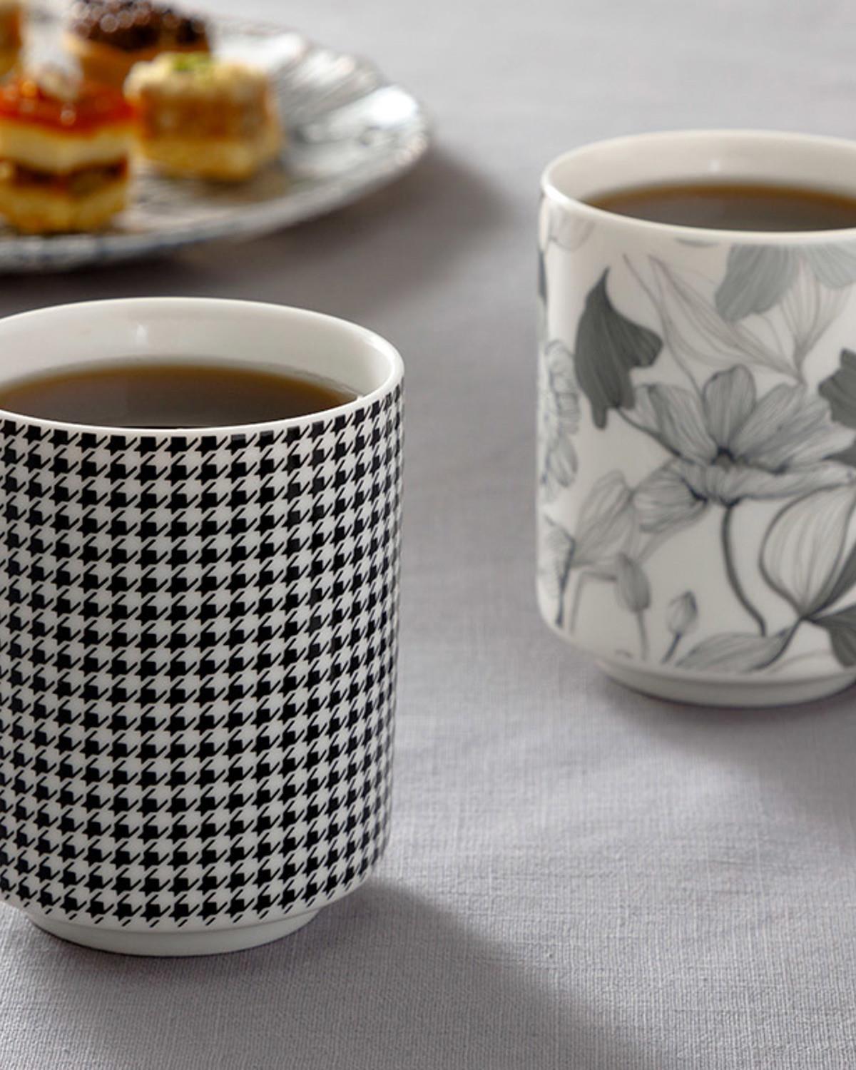 Denby Pied de poule Чаша 2 бр. New Bone 350 мл.. Черен - Бял - Кремав