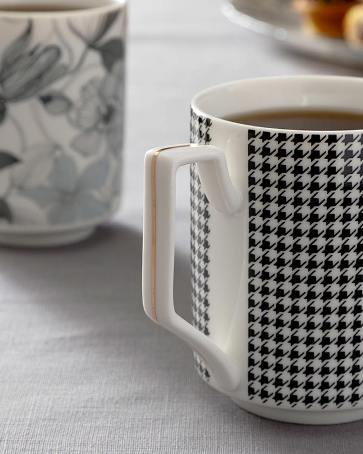 Denby Pied de poule Чаша 2 бр. New Bone 350 мл.. Черен - Бял - Кремав