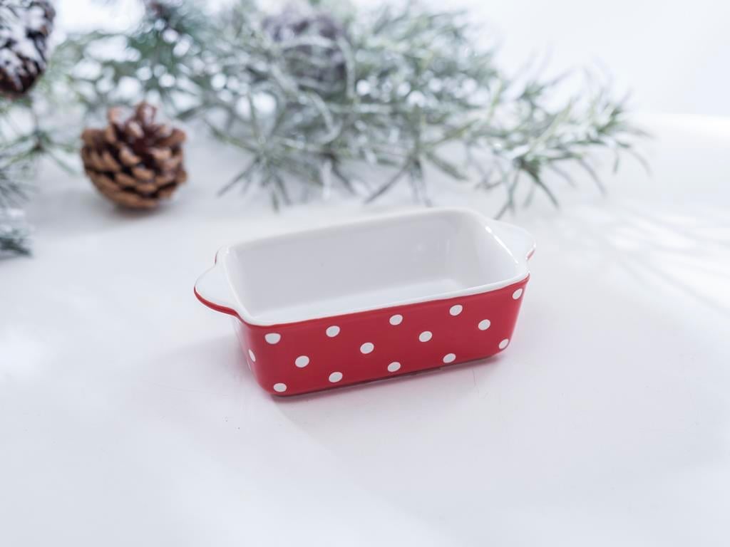 Dots Stoneware Rectangle Handled Oven Cover Red
