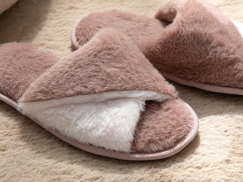 Double Пантофи За Дома Дамски, Плюш, Розово, 36