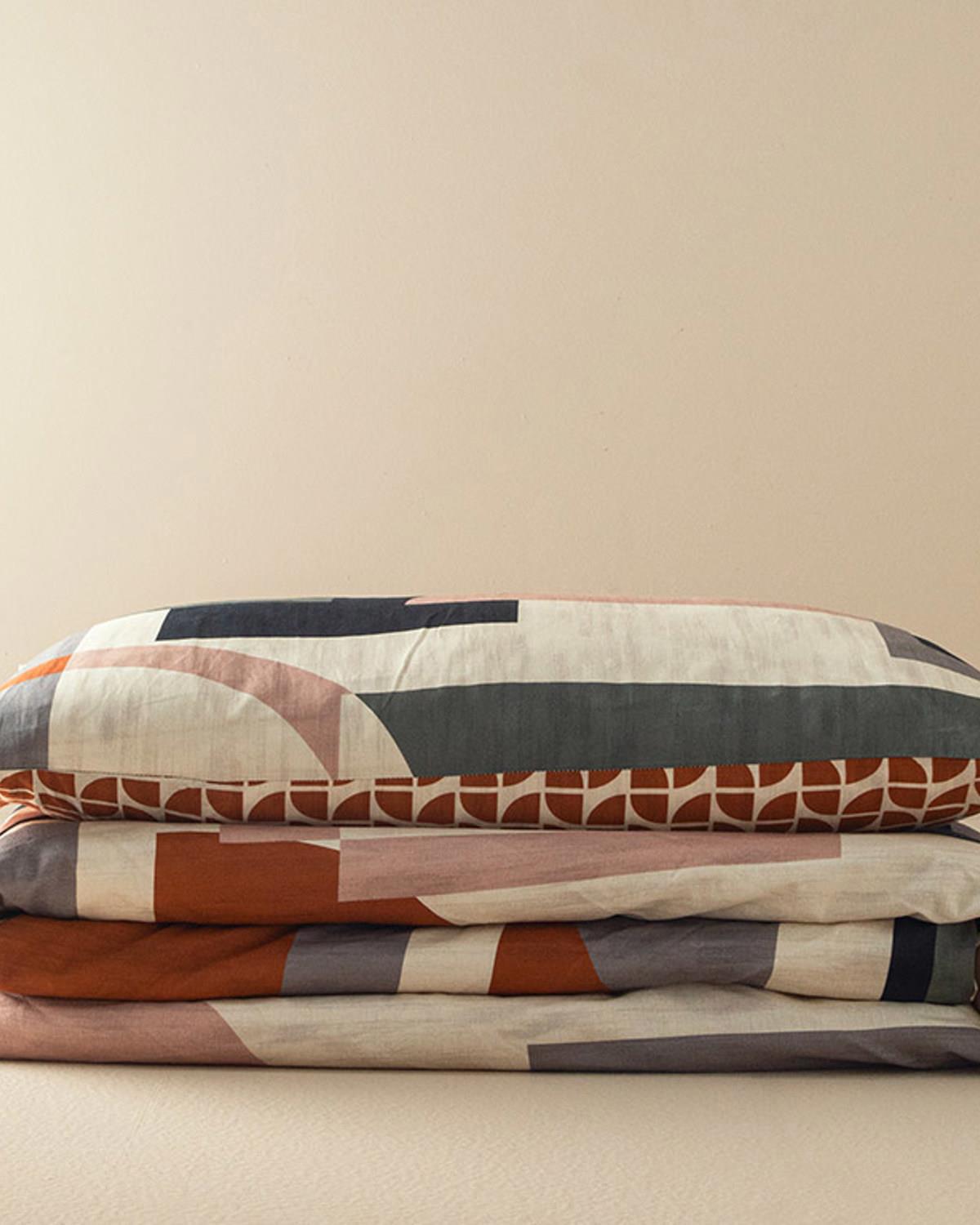 Dynamic Square Спален Комплект Единичен Мек памук с дигитална щампа 160x220 см Бежов - Теракота
