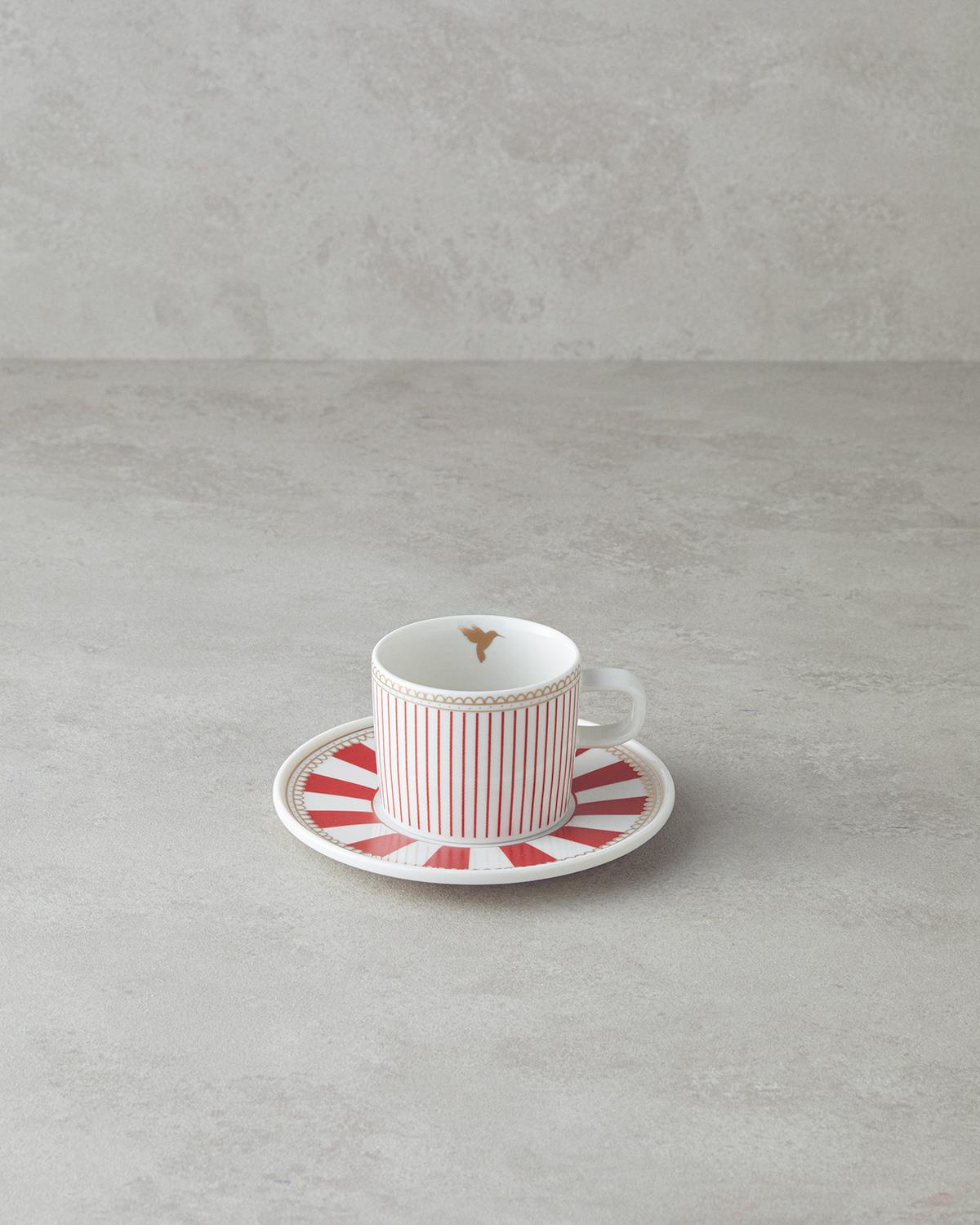 Effect Сервиз За Чай 4 части за 2 души Костен порцелан 200 мл Червен