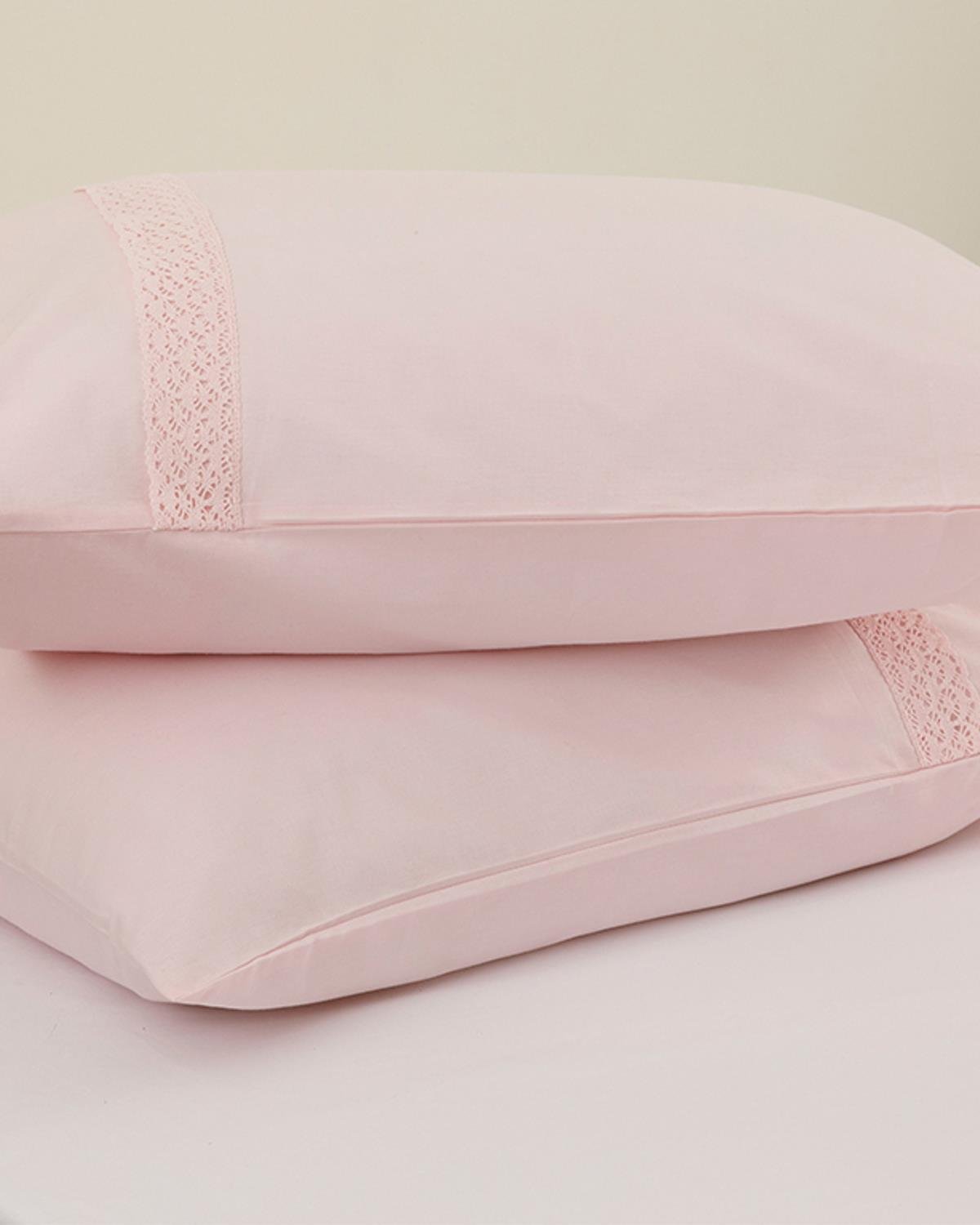 Eggy Калъфка За Възглавница 2 бр. С дантела 50x70 см Розов