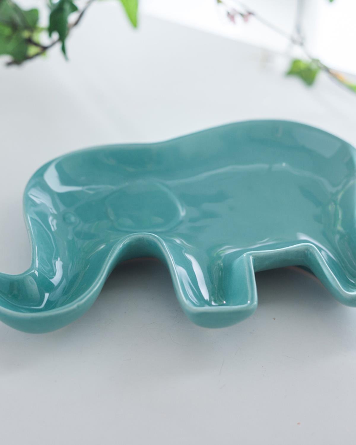 Elephant Декоративна Чиния Керамика . Син