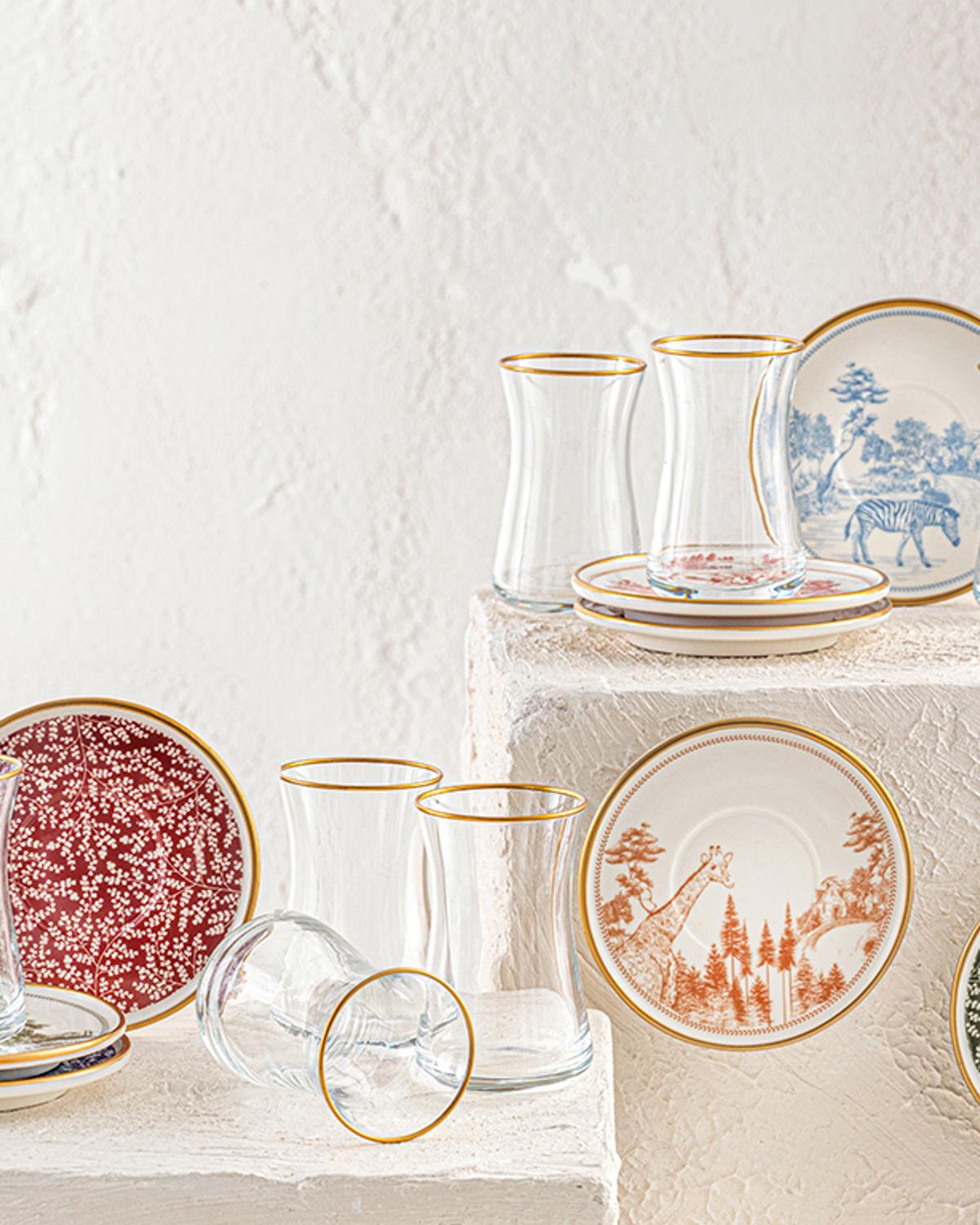 Elephant Сервиз За Чай 12 Бр. За 6 Души, Порцелан, Червено, 160 Ml