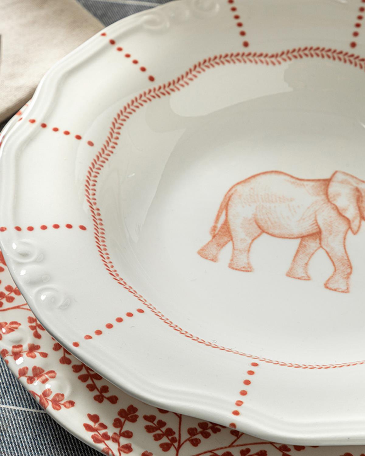 Elephant Дълбока Чиния Порцелан 23 см Червен
