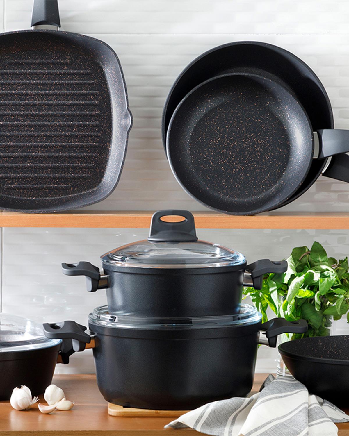 Emma Грил Тиган Гранит 28 см Черен