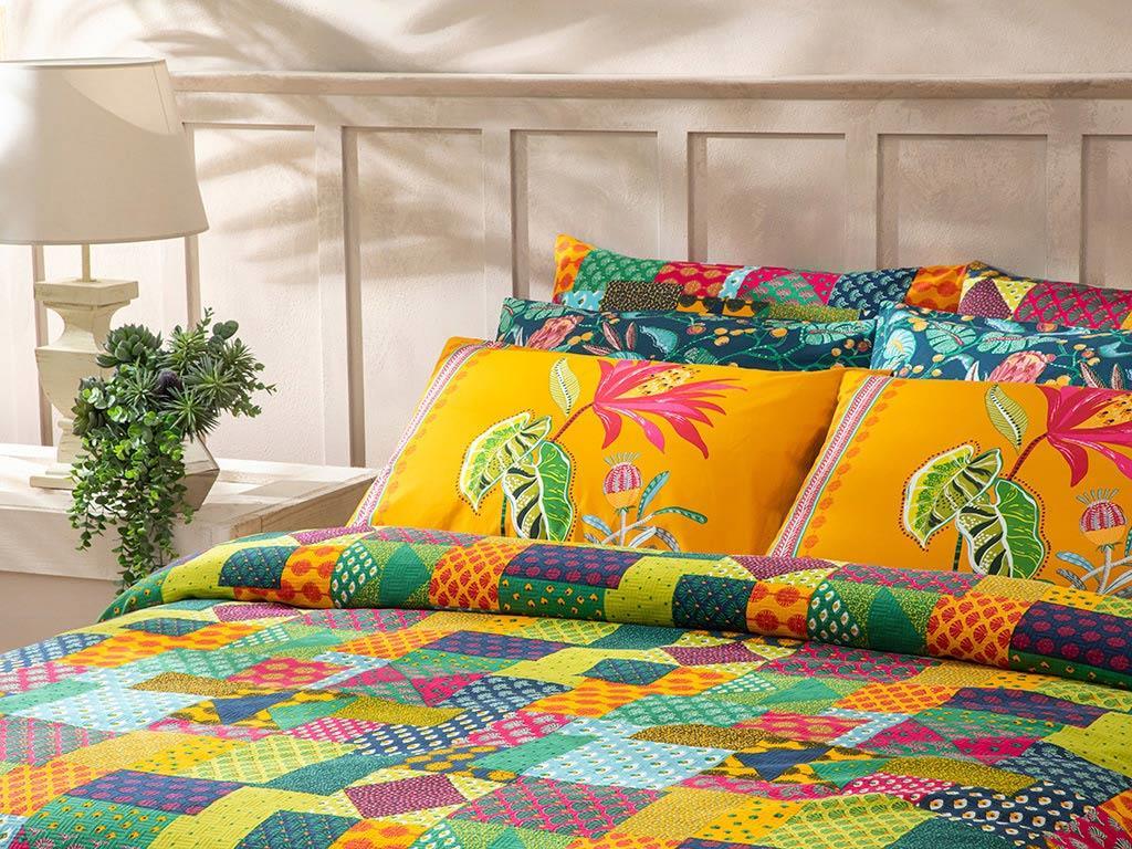 Exotic Patch Одеяло Пике Кралски размер С щампа 240x220 см Тъмнозелен