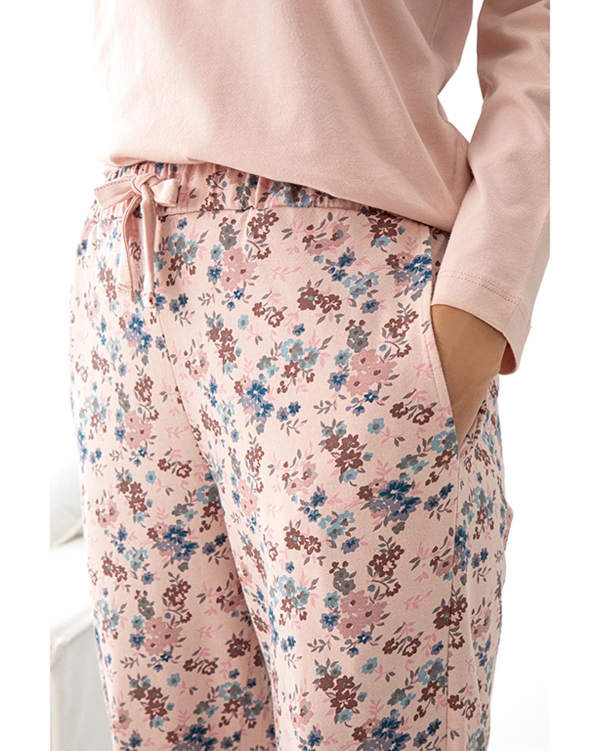 Fancy Cotton Women Pajama Set L Powder
