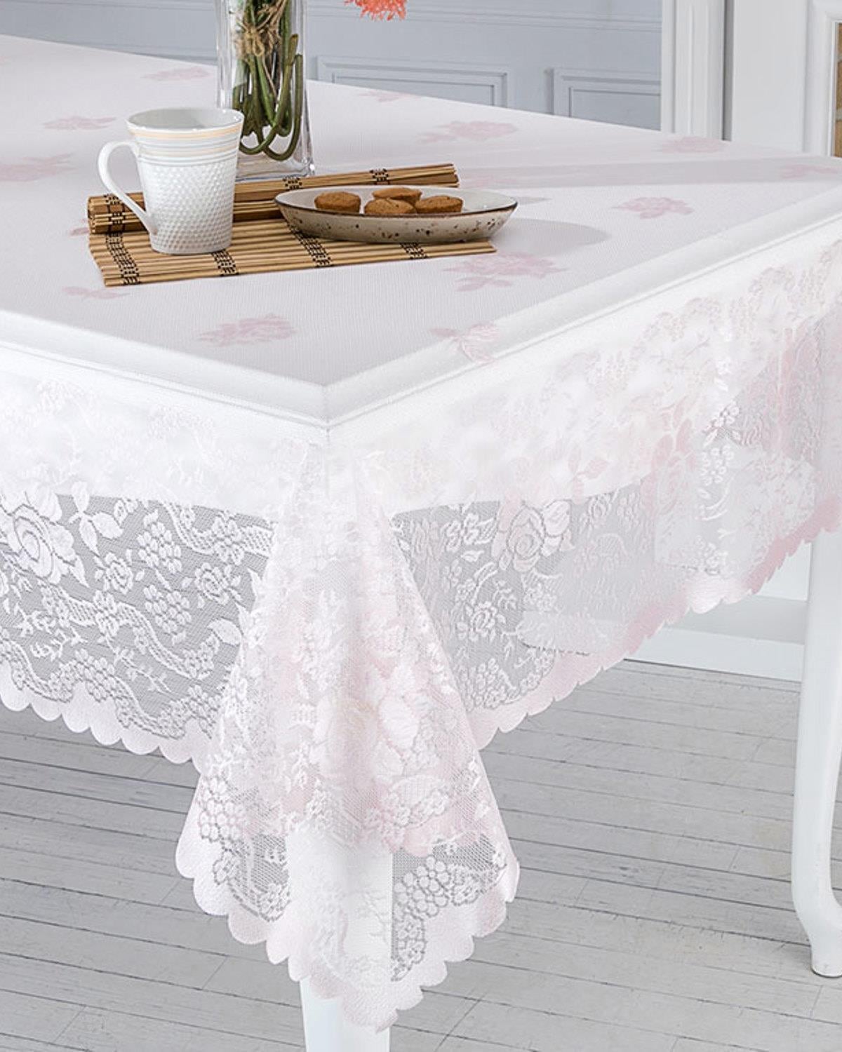Fancy Roses Покривка За Маса Трикотажен 145x145 см Розов