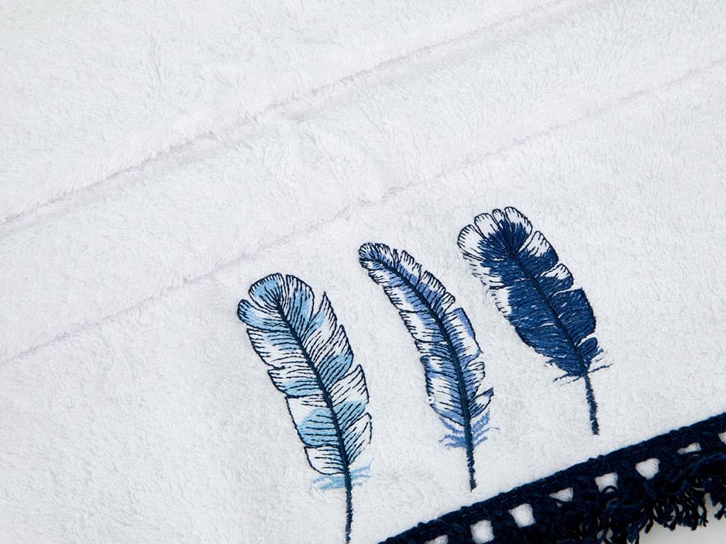 Feathers ХАВЛИЯ ЗА ЛИЦЕ С ресни Бродирани 50x80 cm White-NavyBlue