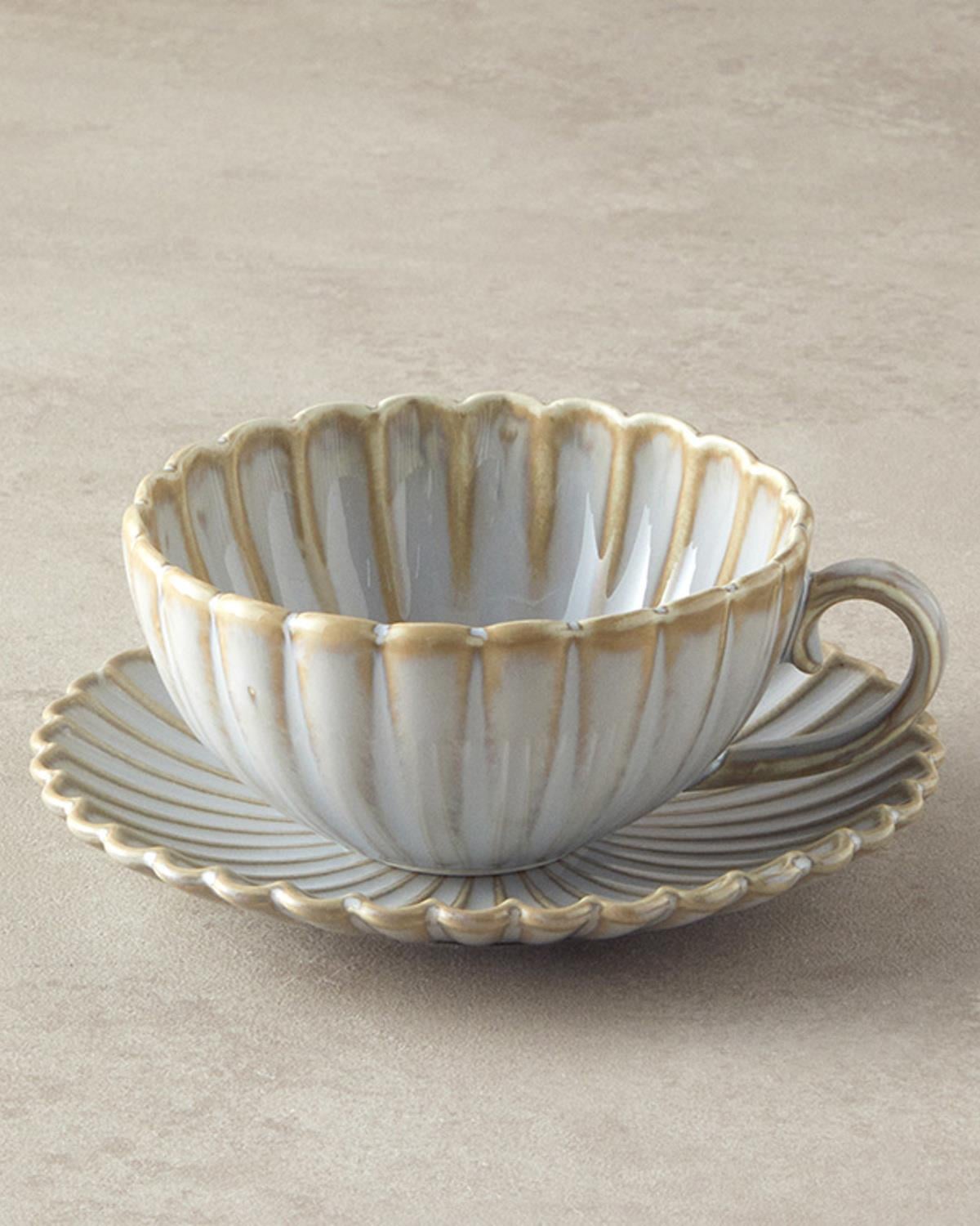 Fiore New Bone China 4 Parça 2 Kişilik Tea Cup Set 220 ml Gray