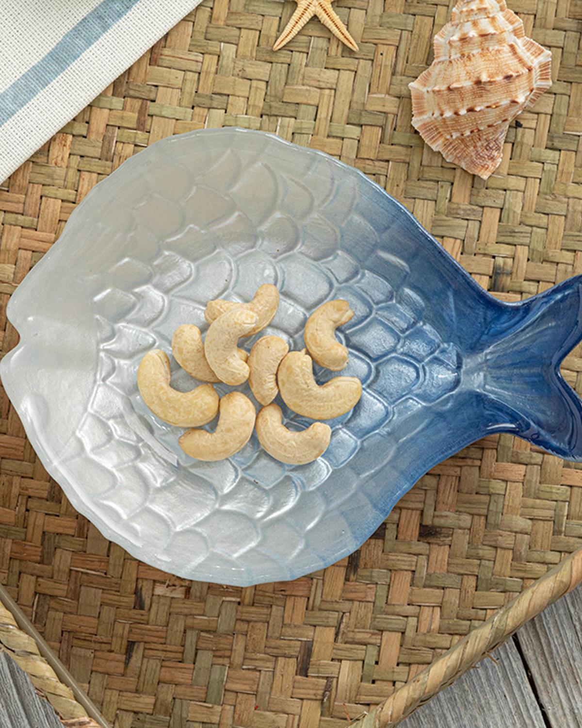 Fish Купички За Ядки Стъкло, Синьо Бяло, 17 Cm