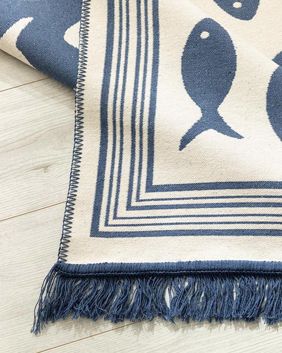 Fish Килим Двулицев Тъкан 60x100 см Син