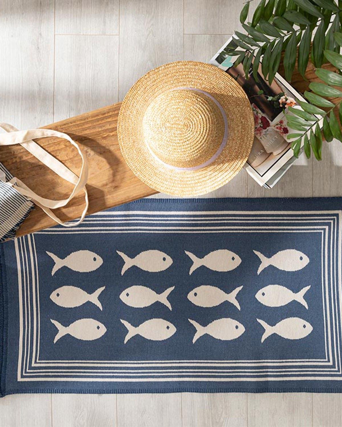 Fish Килим Двулицев Тъкан 60x100 см Син