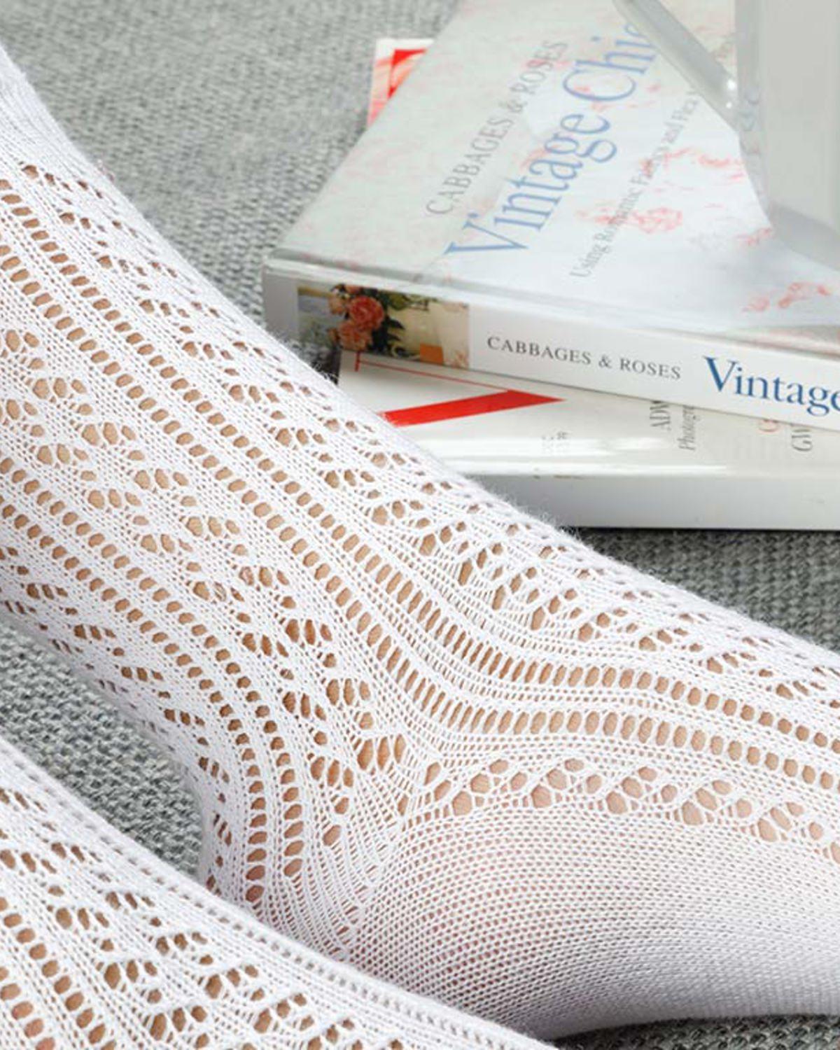 Fishnet Long Чорапи Дамски 1 бр. Памук Стандартен Бял