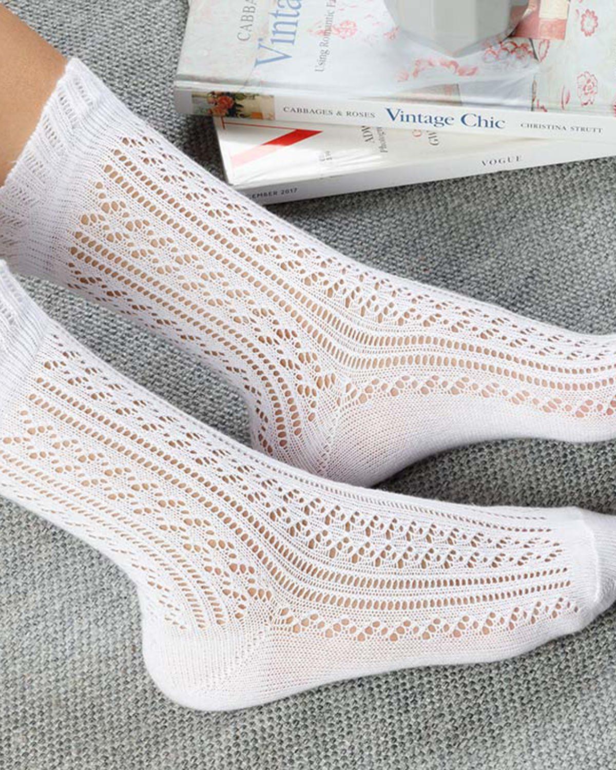 Fishnet Long Чорапи Дамски 1 бр. Памук Стандартен Бял