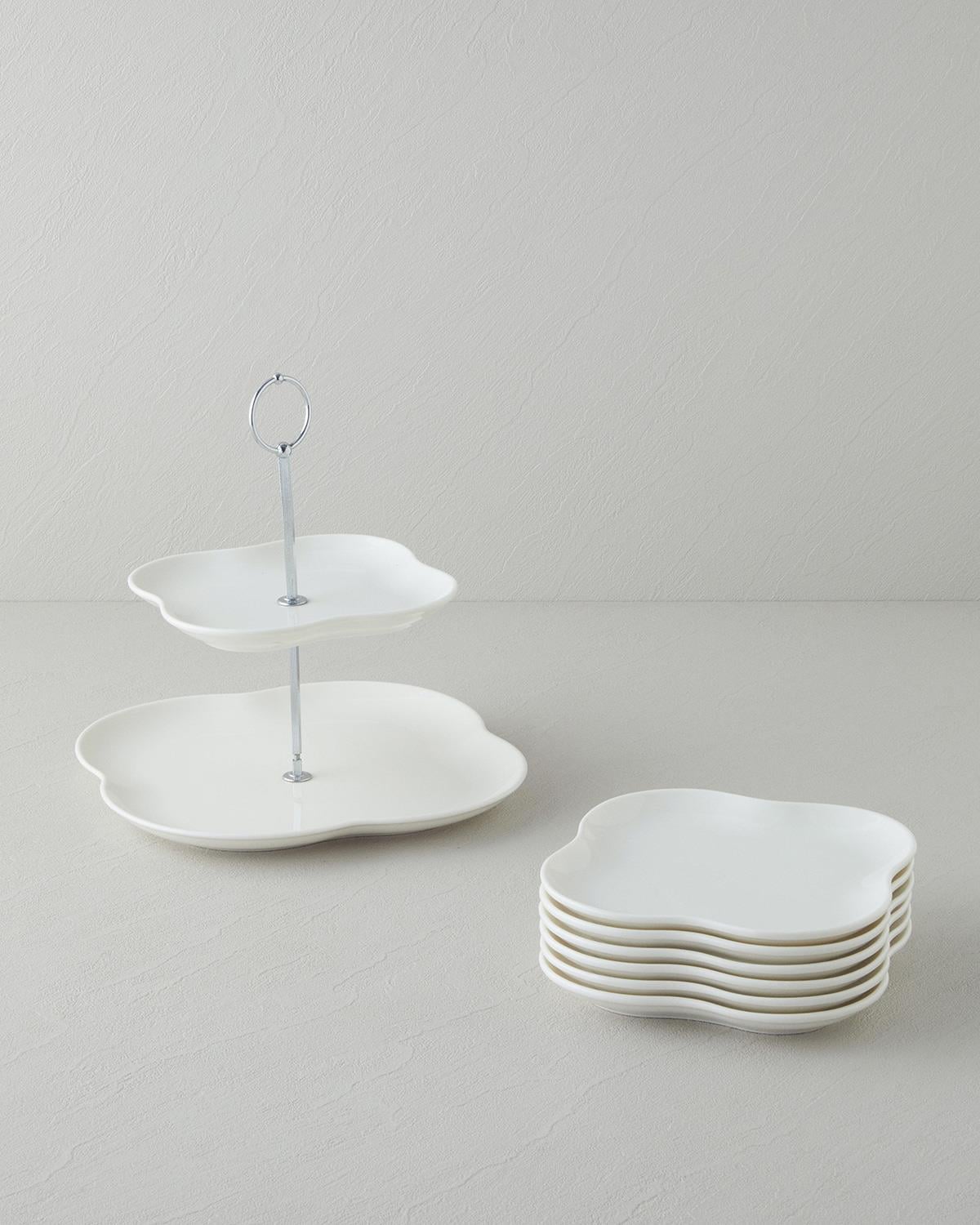 Flora Комплект За Торта Порцелан Бял.