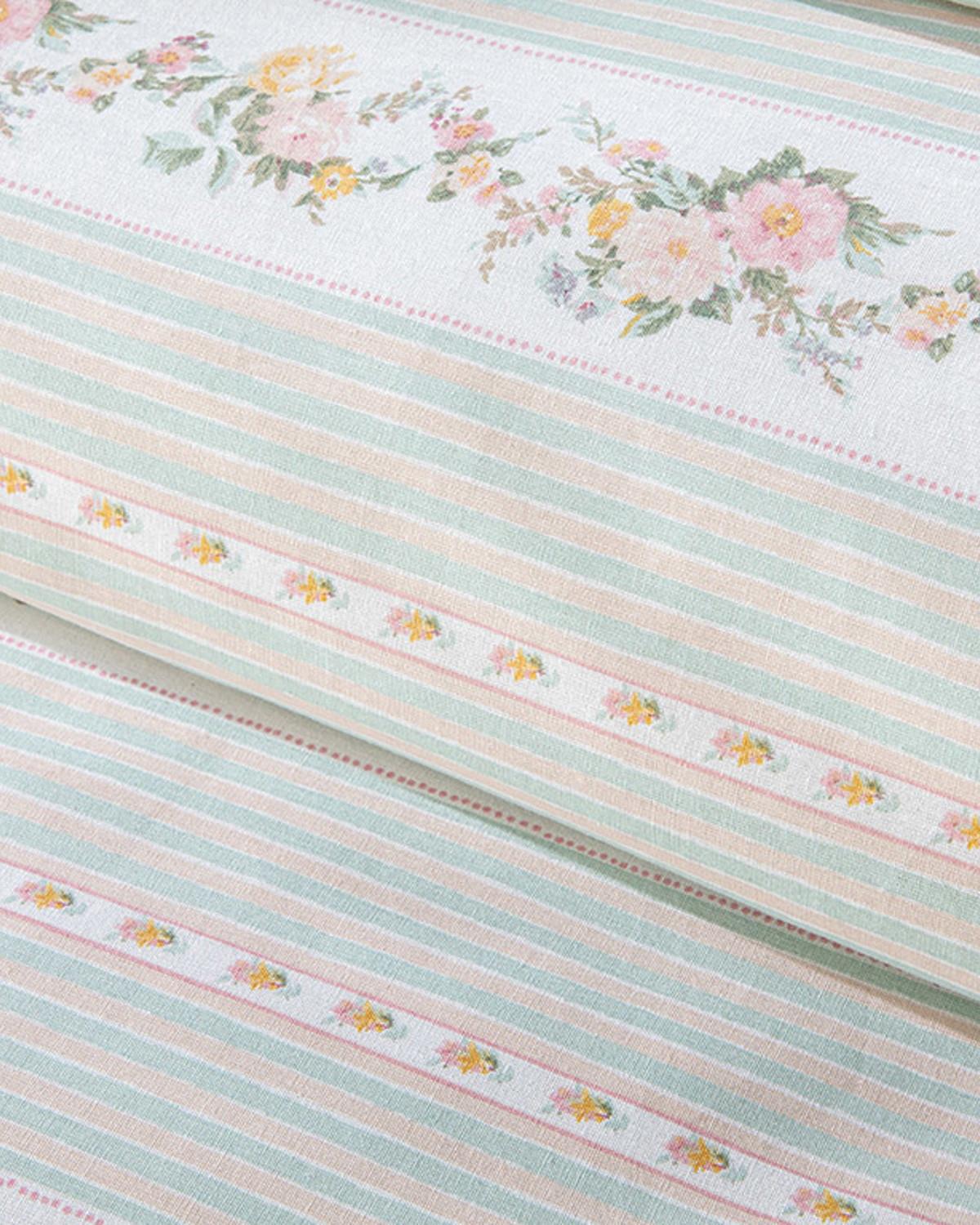 Floral Stripe Спален Комплект Кралски размер Памучен 240x220 см Светъл селадон