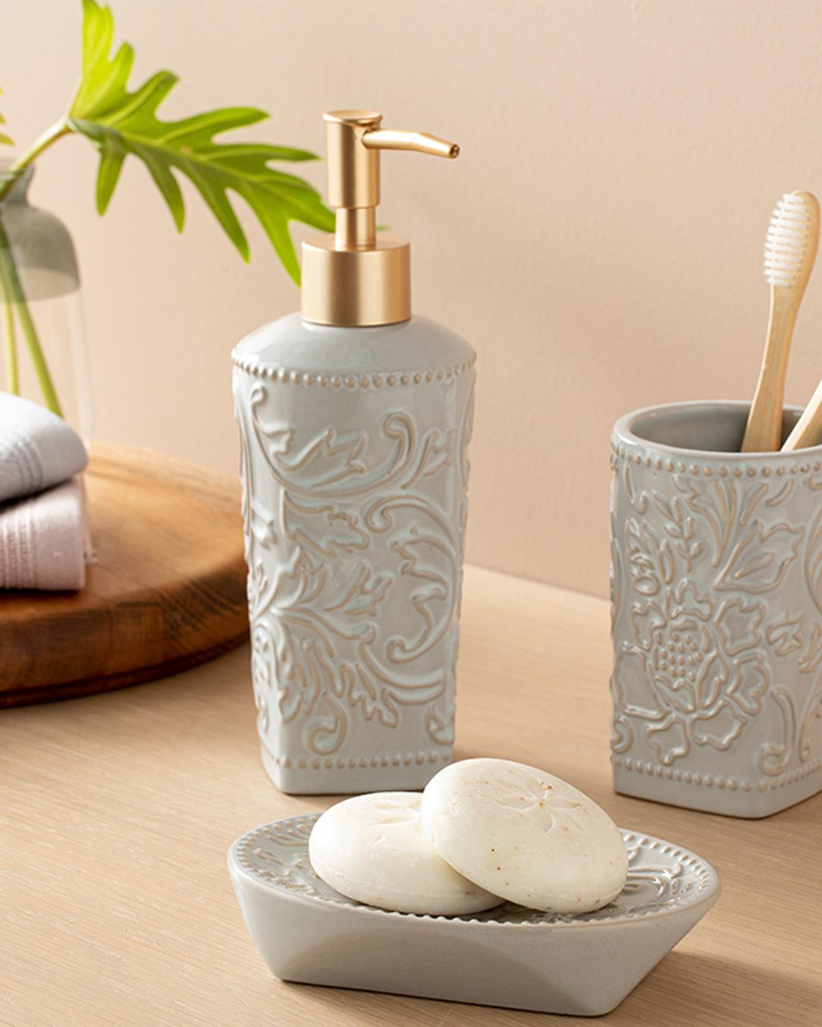 Floret Комплект За Баня 3 бр. 8x8x20+7x7x10+14x10x3 см Сив