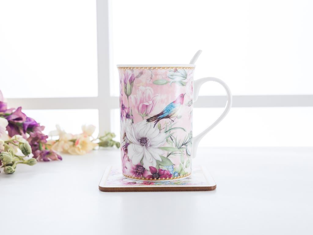 Flower Bird Чаша Подложка за чаша Порцелан 18,0x16,5x8,0 cm Pink