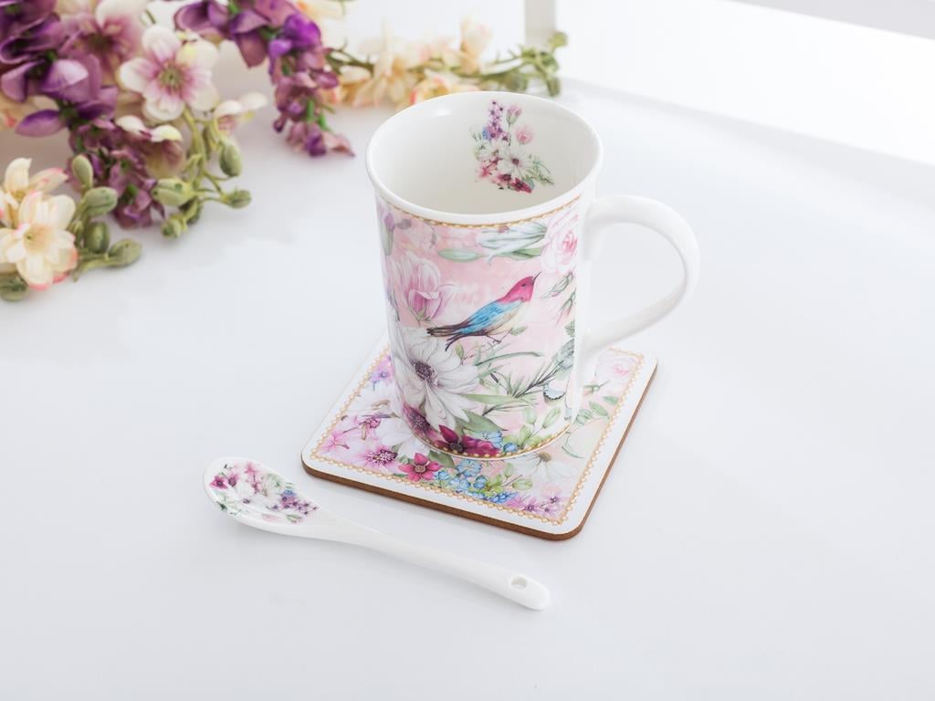 Flower Bird Чаша Подложка за чаша Порцелан 18,0x16,5x8,0 cm Pink
