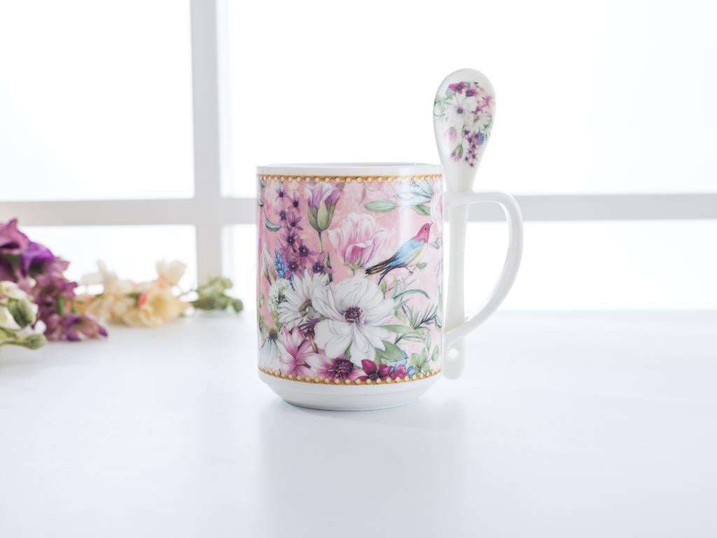 Flower Bird Чаша С лъжичка Порцелан Z00380 Pink