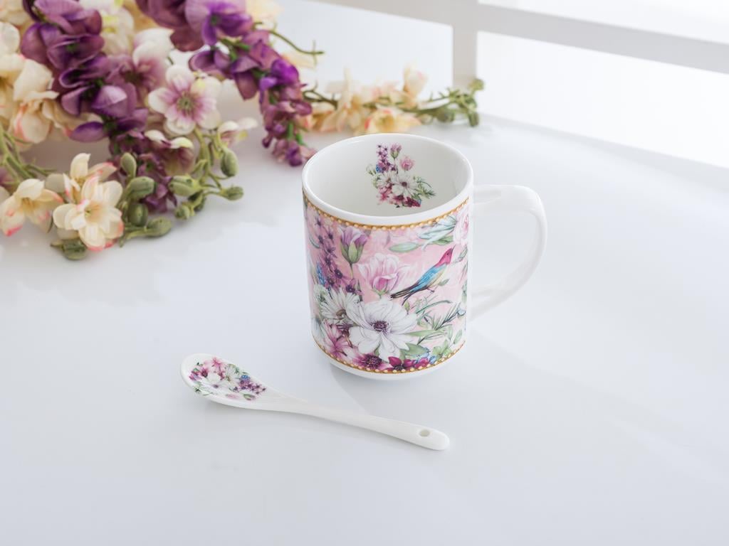 Flower Bird Чаша С лъжичка Порцелан Z00380 Pink