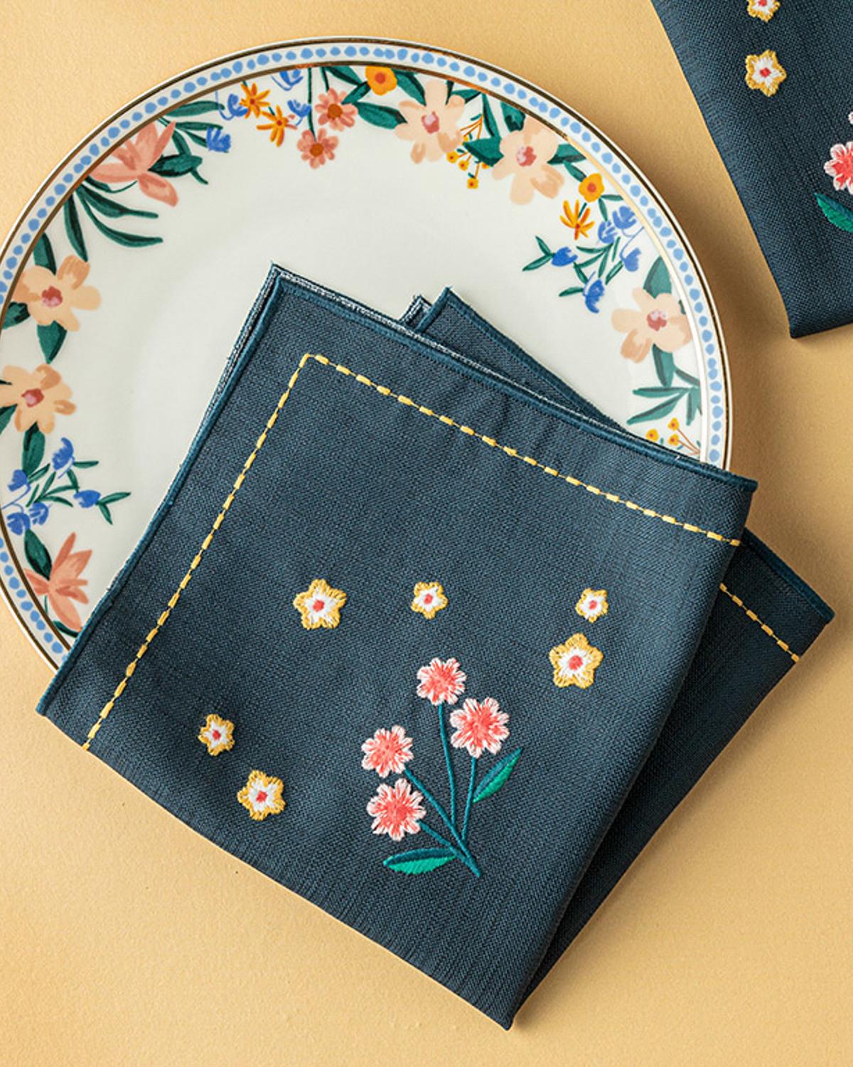 Flower Spree Салфетка За Гости 2Бр., Полиестер, Тъмно Синьо, 38 X 38 Cm